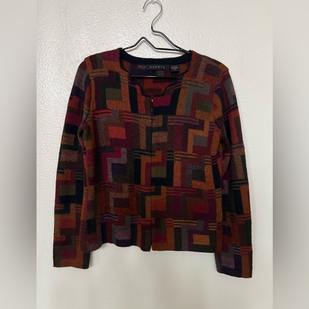 Dakota 100% Alpaca Retro Geometric Colorblock Cardigan